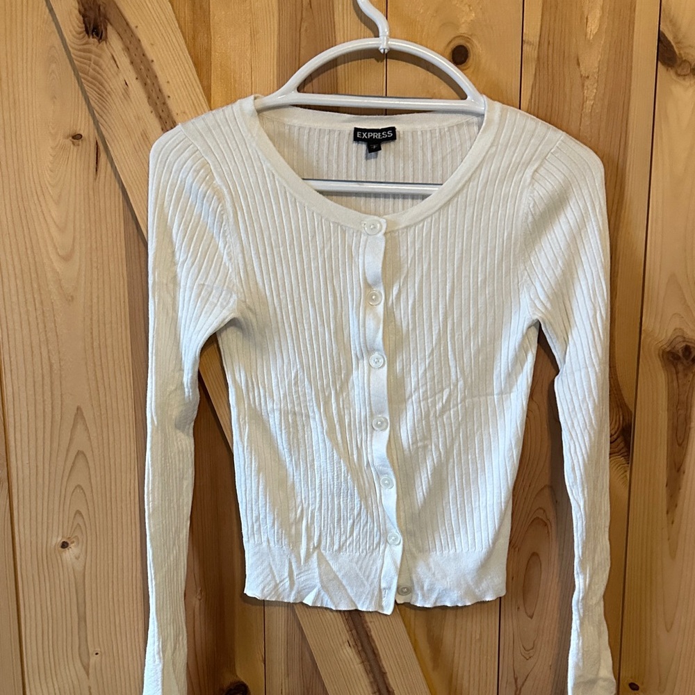 Express Women's Cream Button Down Ribbed Top